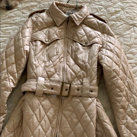 Gold/Tan Belted Puffer Coat - Size M - Picture 2 of 7